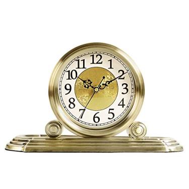 Imagem de Lss9azznmm Relógio de mesa de metal europeu preciso mudo alimentado por bateria processo de desenho de fio de metal quartzo relógio de lareira ornamentos de decoração de mesa (cor: metálico)