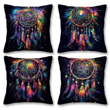 Imagem de YucZiken Capas de almofada Dreamcatcher Galaxy 45,7 x 45,7 cm | Conjunto de 4 capas de almofada estilo boho | Decoração de fronhas de sofá para sala de estar ou cama