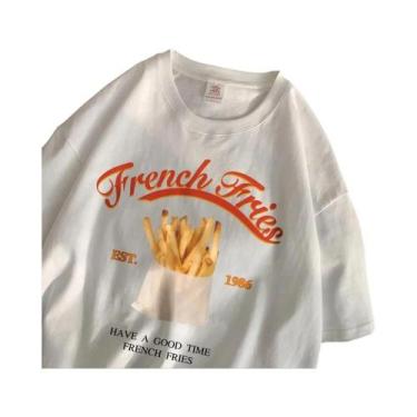 Imagem de Camiseta Feminina De Algodão Com Estampa De Batata Frita, Estilo Solto