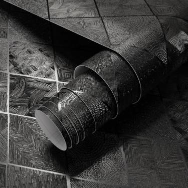 Imagem de Zeeko Papel de parede texturizado preto descasque e cole papel de parede geométrico em relevo 3D removível à prova d'água autoadesivo para quarto, armários de banheiro, prateleira, 44 x 10 m