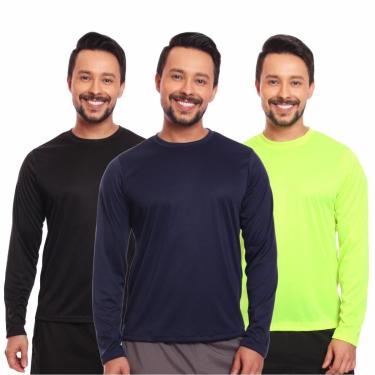 Imagem de Kit 3 Camisas Segunda Pele Proteção Solar Uv Térmica Corrida Bike-Masculino