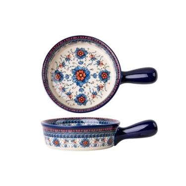 Imagem de CFGH6FDF Formas de lasanha de 600 ml, forno de alça única, bandeja de assar utensílios de mesa de cerâmica vintage, prato de lasanha doméstico