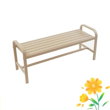 Imagem de Bancos de pátio para ambientes externos, assentos de jardim com corrimãos curvos, banco de parque com moldura de liga de alumínio, assento de ripas, sofá de varanda à prova de intempéries, para