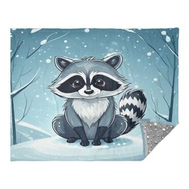 Imagem de CEBUGI Manta de flanela macia e quente de 127 cm x 178 cm para sofá, cama, escritório, acampamento, viagem, guaxinim fofo para todas as estações