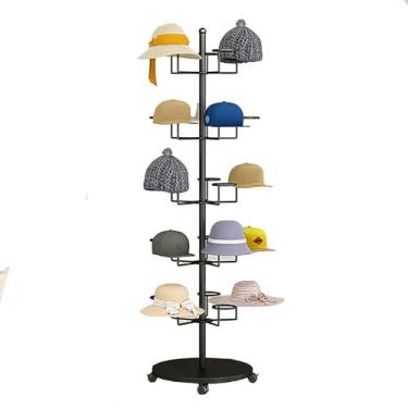 Imagem de Suporte de exibição independente para peruca e chapéu, moderno suporte organizador de metal móvel com rodas bloqueáveis para vários chapéus e perucas, solução de armazenamento elegante