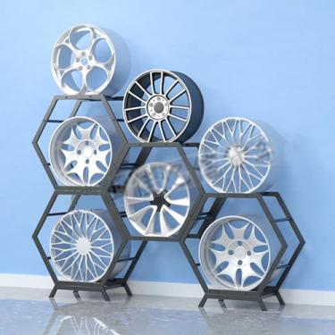 Imagem de Suporte de pneu empilhável, organizador de cubo de roda de garagem, suporte de exibição de pneu de carro, prateleiras de armazenamento ajustáveis para oficina doméstica, suporte de aro de pneu que