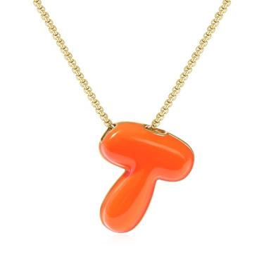 Imagem de KissYan Colar com letras de bolha, banhado a ouro 14 K, pingente de caixa com inicial de balão colorido, joia delicada para presente, Adjustable, Cobre, Sem Pedra Preciosa