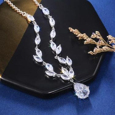 Imagem de Colar com pingente de zircônia de lágrima elegante de luxo para mulheres, noivado, festa de casamento, joia exclusiva, presente de aniversário, One Size, Cobre, Zircônia cúbica