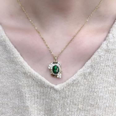Imagem de Colar com pingente de flor de cristal oval verde para mulheres, banhado a ouro, zircônia cúbica, esmeralda, branco, esmaltado, floral, corrente ajustável, para casamento, joia de festa de São Patrício
