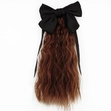 Imagem de Peruca infantil de rabo de cavalo encaracolado, extensões de cabelo longo e macio, extensões de cabelo com laço e nó de rabo de cavalo para mulheres e meninas (estilo 3)