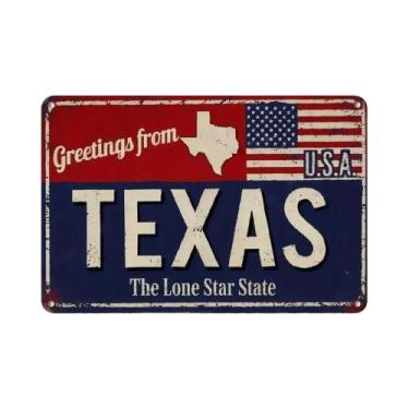 Imagem de Placa De Metal Vintage Texas Com Mensagem De Saudação - 1 Unidade - Pl