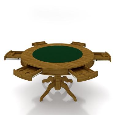 Imagem de Conjunto Mesa de Jogos Carteado Bellagio Tampo Reversível e 6 Cadeiras Madeira Poker Base Estrela Veludo Preto/Mel G42 - Gran Belo