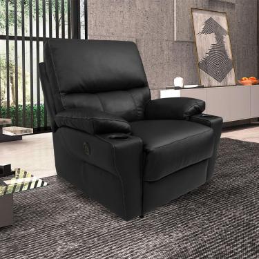 Imagem de Poltrona do Papai Sala de Cinema Mia Reclinável Retrátil Power Elétrico Base Fixa Couro Preto G40 - Gran Belo