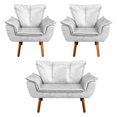 Imagem de Namoradeira E 2 Poltronas Pé Palito Castanho Opala Corano D03 - D\'rossi Branco