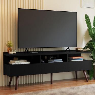 Imagem de Rack Para Tv Até 65 Polegadas Com Pés Retro Preto Londres Madesa Preto
