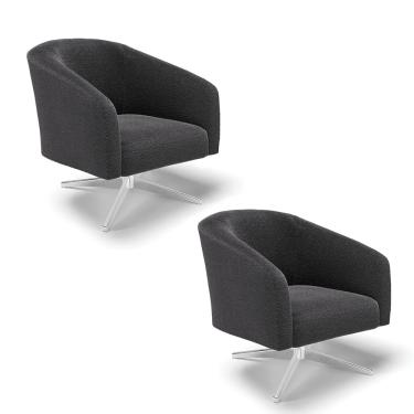 Imagem de Poltrona Decorativa Giratória Cromada Kit 2 Stella Bouclê Grafite D03 - D'Rossi