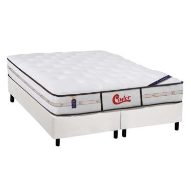 Imagem de Cama Box King: Colchão Molas Pocket Ensacadas Castor Gold Star Vitagel Class + Base Crc Courano White (193x203)