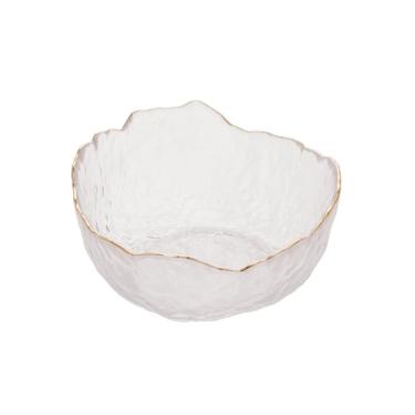 Imagem de Bowl Cumbuca de Cristal Martelado Transparente C/Borda Dourada Taj 300ml 13x6,5cm Wolff