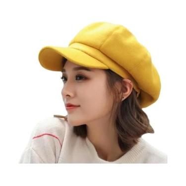 Imagem de Boina De Lã Feminina De Inverno, Boné Octogonal Estilo Newsboy, Chapéu