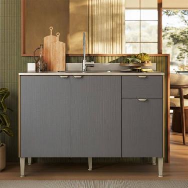 Imagem de Balcão de Cozinha para Pia 120 Cm Soul 3 Portas 1 Gaveta  Freijó/Gris - Kits Paraná