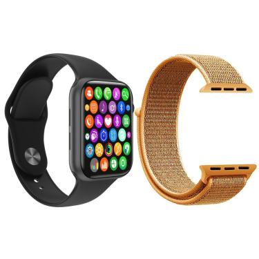 Imagem de Kit Smartwatch Iwo8 Lite Plus Preto + Pulseira Laranja