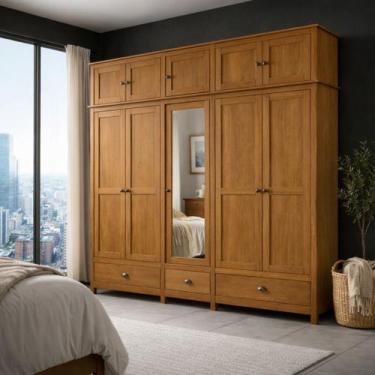 Imagem de Guarda Roupa Madeira Maciça Bipartido 10 Portas Rústico Boho - LaCasaM