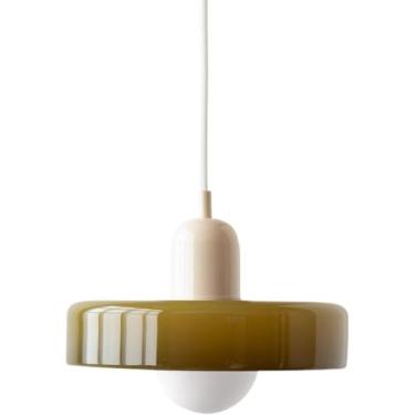 Imagem de Iluminação pendente de vidro verde para ilha de cozinha, lustre moderno do século, lustre de teto pendurado costeiro da fazenda vintage para sala de jantar, restaurante, corredor - inclui bu