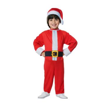Imagem de Fantasia de Natal Roupa Papai Noel Infantil Macacão Menino Traje para Noite Natalina Ajudante Entrega de Presentes