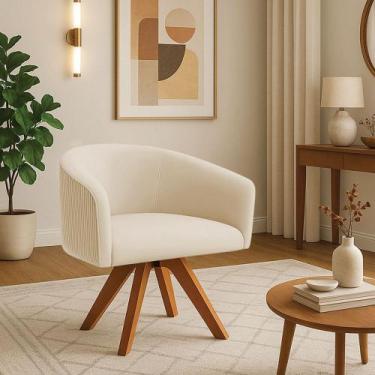 Imagem de Poltrona Sala Decorativa Arielle Giratória Madeira MM35 Cotelê Ext/Vel