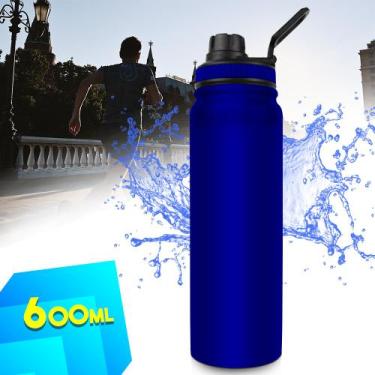 Imagem de Garrafa Térmica Inox 600ml Tampa Alça Dedo Água Gelada Academia Esport