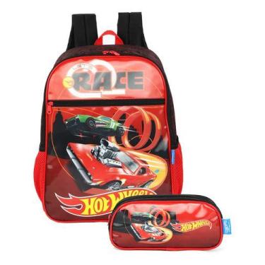 Imagem de Kit Mochila Hot Wheels Original Meninos Escolar Estojo Costa