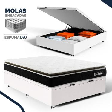Imagem de Cama Box Baú com Colchão de Molas Ensacadas Pillow Top Black Spring Topazio Casal 138cm
