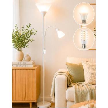 Imagem de Luminária Chão 177cm Piso Articulada Dupla + 2 Lâmpadas Pedestal Colun