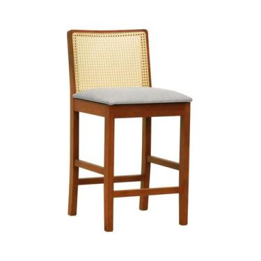 Imagem de Banqueta Média Pérola Madeira Maciça Telinha c/ 62cm - Amêndoa Assento