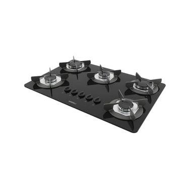 Imagem de Cooktop a Gás Nardelli Safe 5 Bocas Ferro Fundido Mesa de Vidro Temperado Preto Bivolt