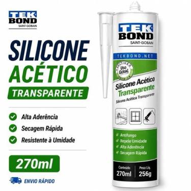Imagem de Silicone Acético TekBond Transparente Vedação Construção 270ml/256g