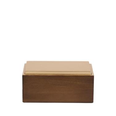 Imagem de Caixa Decorativa em Madeira com Tampa Dourada 20cm 22721P Mart