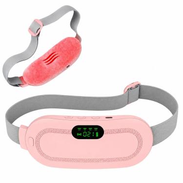Imagem de Massageador Elétrico para Cólicas com Aquecimento e Vibração USB Recarregável com Cinta Ajustável Rosa Bivolt