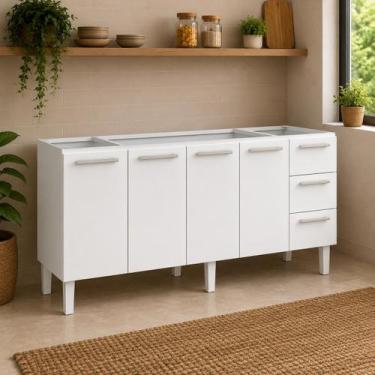 Imagem de Gabinete Balcão Cozinha 180cm 100 Aço Galvanizado 3 Gavetas Branco - C