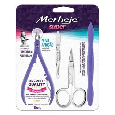 Imagem de Alicate para Cutícula + Pinça + Espátula + Tesoura Merheje - Lilás