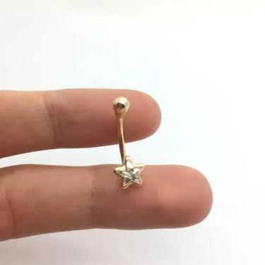 Imagem de Piercing Umbigo Estrela Com Pedra Branca Cristal Ouro 18k Co234k094