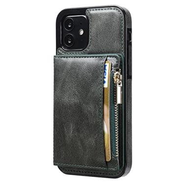 Imagem de Estojo Carteira Flip para iPhone 13 12 Mini 11 Pro Max X XS Max XR 8 7 Plus Se2020 Cartões de Couro Capa de Livro, Verde Escuro, iPhone 7Plus 8Plus