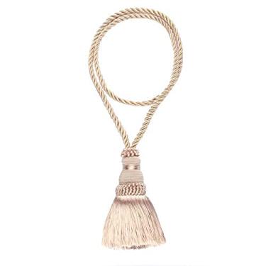 Imagem de Cortina tieback borla pendurada bola borlas suporte para cortinas fivela corda de algodão tecido à mão alça de gravata acessórios para quarto, cáqui, 1 peça
