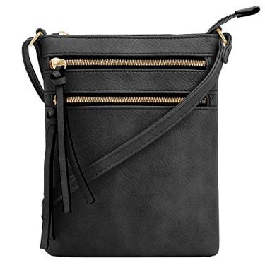 Imagem de DELUXITY Bolsa tiracolo bolsa de ombro bolsa de ombro bolsa com zíper com vários bolsos, Preto, One Size