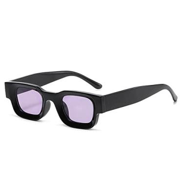 Imagem de Óculos de Sol Polarizados Quadrados Pequenos Moda Retrô Punk Sombras UV400 Homens Tendência Óculos de Sol, Preto Roxo, A