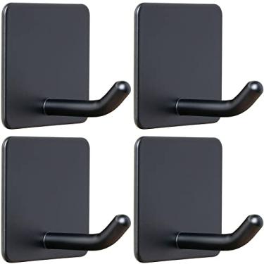 Imagem de FOTYRIG Ganchos adesivos para toalha sem broca, ganchos de parede, ganchos de parede para chuveiro, banheiros, porta de cozinha, preto, 4 unidades