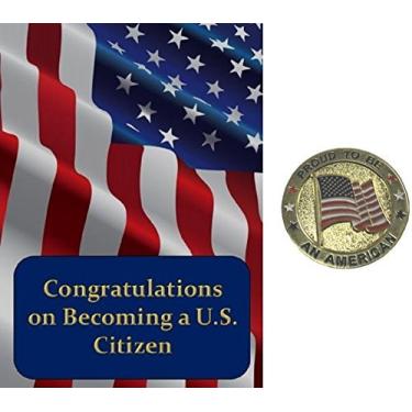 Imagem de New Citizenship Congratulations Card and Proud to be an American Flag Enamel Lapel Pin Set for American Citizen Gift
