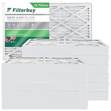 Imagem de Filterbuy Filtro de ar MERV 8 de 15 x 25 x 4, proteção contra poeira (pacote com 12), substituição de filtros de ar para forno HVAC AC plissado (tamanho real: 35,5 x 61,5 x 9,5 cm)