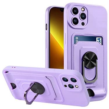 Imagem de Suporte de anel de luxo com slot de cartão para iphone 13 12 11 pro max 13 mini xs xr x 8 7 plus se 2020 cartão bolso tampa traseira, roxo, para iphone 13 mini