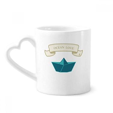 Imagem de Caneca de barco à vela de papel dobrável oceano amor mar café cerâmica copo de coração de vidro